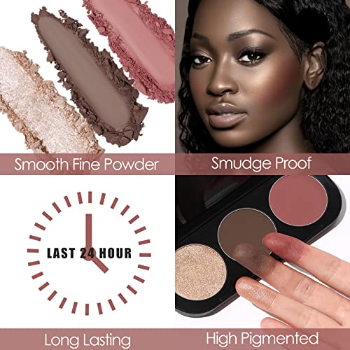 FOCALLURE Blush and Highlighter Palette,3 in 1 Contour Palette,Cruelty