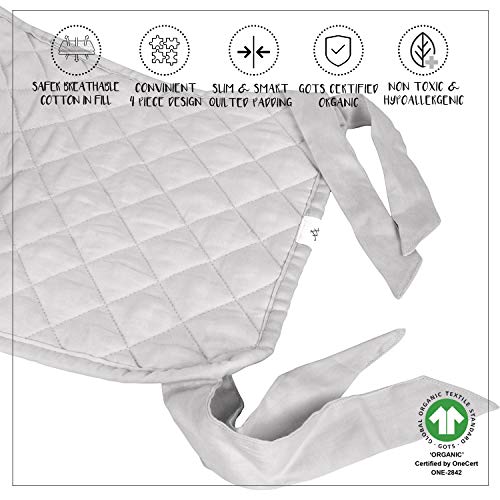 MakeMake Organics Organic Crib Bumper Pad GOTS Certified Organic Cotton Crib Bumper Pads Breathable Cotton Quilted Thinner Safe Hypoallergenic 4 PC Set Standard Crib Liner Boys Girls (160"x10", Grey)