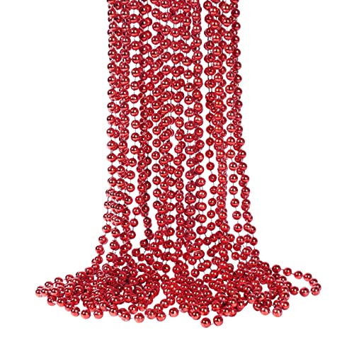 YAXINRUI 33 Inch mm Metallic Red Bead Necklaces, 15pcs Mardi Gras Beads  Bulk Round Beaded Necklaces Costume
