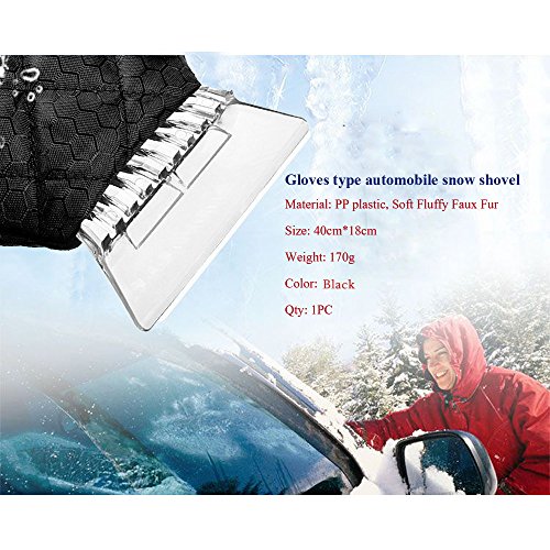 Ice Scraper Mitt Windshield Snow Scrapers with Waterproof Snow Remover Glove Lined of Qualited Fleece for Car (Black) - Thumbnail 4