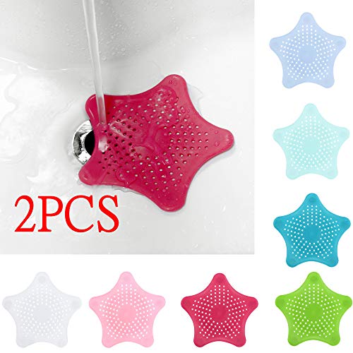 Transer Sink Drain Strainer, Cute Star Silicone Stopper Hair Trap Catcher Stopper Shower Floor Drain Filter Bathroom Kitchen Sewer Debris Filter Net (Sky Blue)