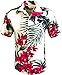 Tropical Luau Beach Floral Print Men’s Hawaiian Aloha Shirt (Medium, Cream/Pink)