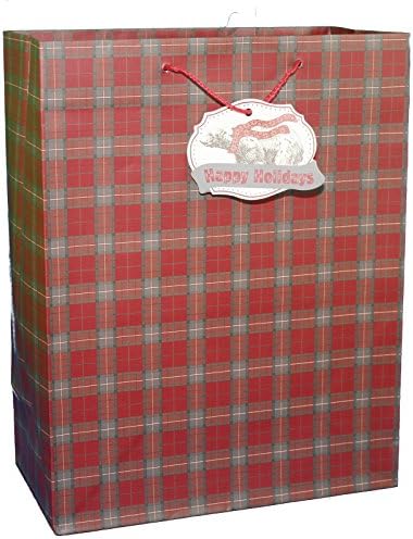 Paper Images Rustic Christmas Large Gift Bag (Tartan Plaid)