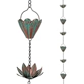 giole 10.3ft Lotus Rain Chains for Outside Gutters, Eaves, Drainage | 16 Cups, Metal Rain Chain, Adjustable Length, Decorative Replacement Downspout