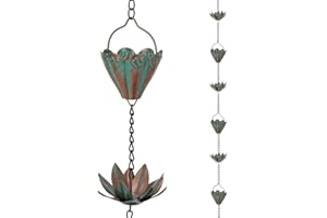 giole 10.3FT Lotus Rain Chains for Gutters, Rain Chains with 16 Cups, Adjustable Rain Catcher Chain for Outside, Replacement Downspout for Gutters, Eaves, Drainage
