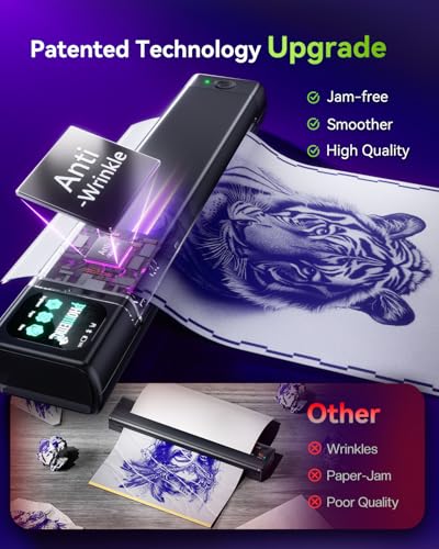 Phomemo M08F Plus Tattoo Stencil Drucker AI Touchscreen Schablone Drucker | Bluetooth Professioneller Smart HD DIY Thermodrucker Tattoo mit 20pcs Premium Transferpapier