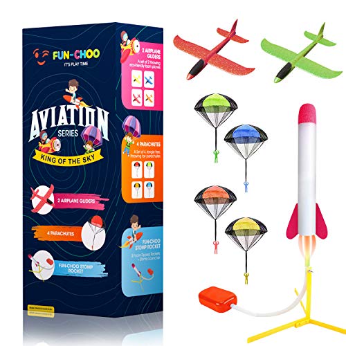 Aviation Series FunChoo Outdoor Toys for Children Includes 2 Airplane Gliders, 2 Stomp Rockets