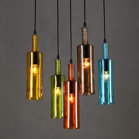 Zhuowei Vintage Industriell Wind Hängelampe Bunt Glas Wein Flasche