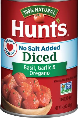 HUNT’S DICED NO SALT ADDED BASIL GARLIC & OREGANO TOMATOES, 14.5 OZ