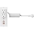 Drawer Outlet, Furniture Recessed Power Strip with 4 PD 30W USB Ports & 2 AC Outlets, 5FT Spring Cord (14 AWG)