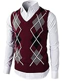 H2H Mens Casual Slim Fit Argyle V-Neck Golf Sweater Vest