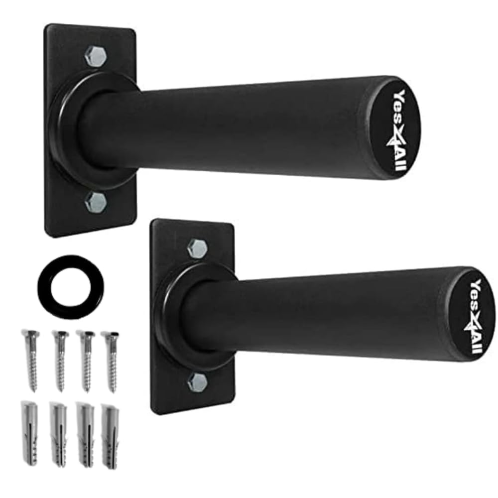 Yes4All Wall Mounted Weight Plate Holder, Single and Pair - Fit 2 inch Olympic Weight Plates, Protective Rubber Pad