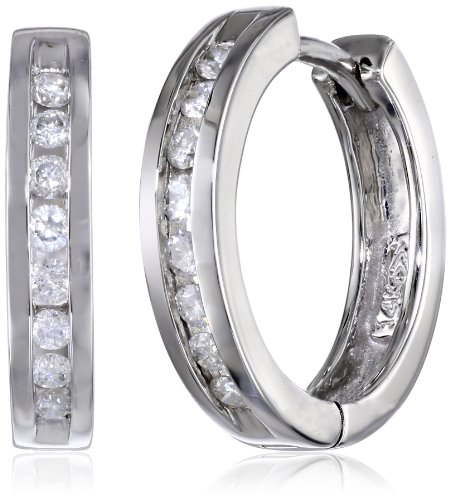 10k White Gold Channel-Set Diamond Hoop Earrings (1/3 cttw, H-I Color, I2-I3 Clarity)