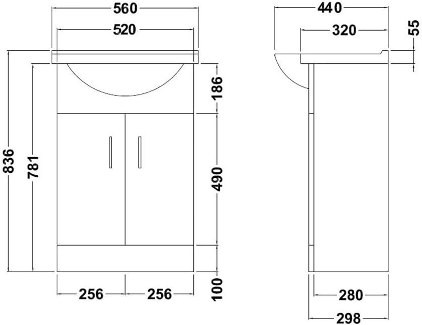 NUIE Floor Standing 550mm Cabinet & Basin 1, Gloss White, 550mm*300mm - Image 5