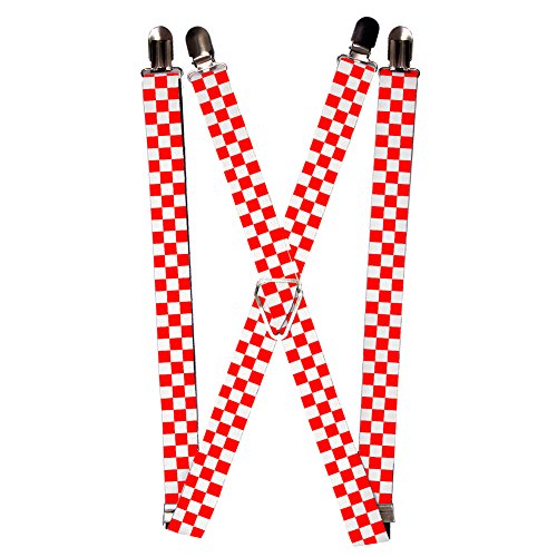 White and Red Checkered Flag Plaid Checkers Suspenders