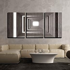 3 Piece Canvas Wall Art - fine Image 3D of Concrete Tunnel and lateral Lights, Abstract Background - Modern Home Art Stretched and Framed Ready to Hang - 16"x24"x3 Panels