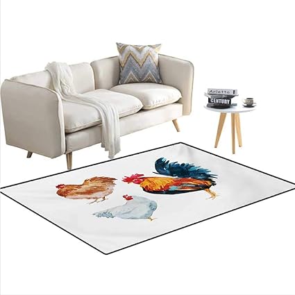 Amazon ラグ 水彩効果 鶏肉デザイン 雄鶏と雌鳥のイラスト エリアカーペット マルチカラー 36 X48 W90cm X L1cm Stevenhome ラグ カーペット 通販