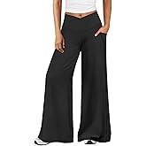 Hragc Womens Wide Leg Flare Leggings with Pockets Workout Yoga Pants for Women V Cross High Waisted Lounge Flare Pants