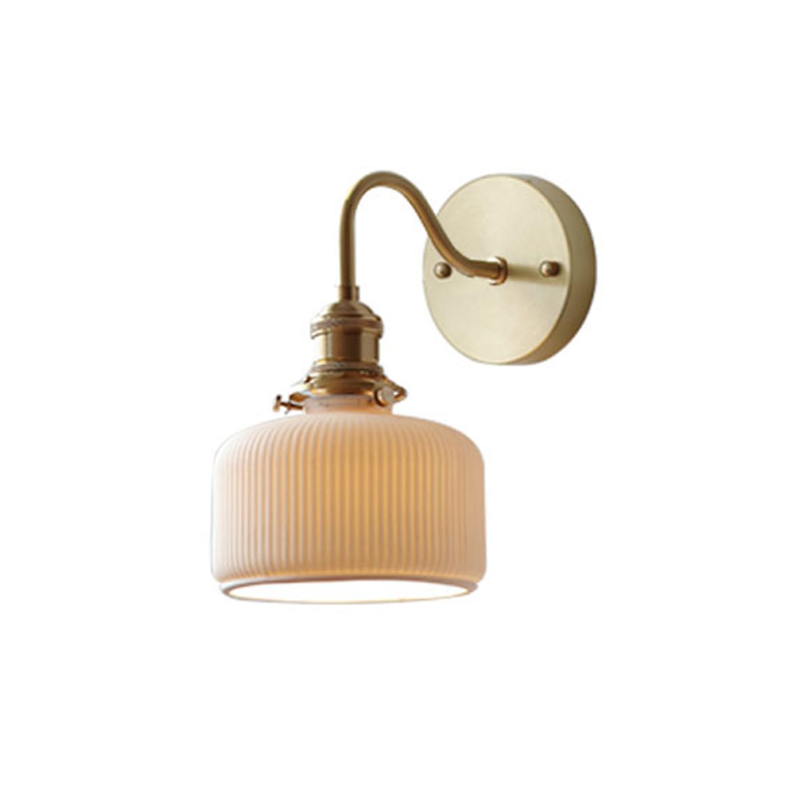 NICRX White Ceramic Wall Light Sconce, with Brass Gold Base Wall Lamp Wall Light (A)