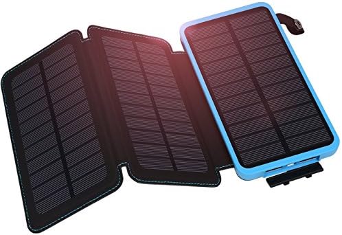 Portable Solar Power Bank Charger, COVERSUIT 30000mAh Dual USB Solar Battery Charger With LED Flashlight Outdoor For iPhone iPad Samsung (3 X Large Solar Panels With LED Light, BLUE)