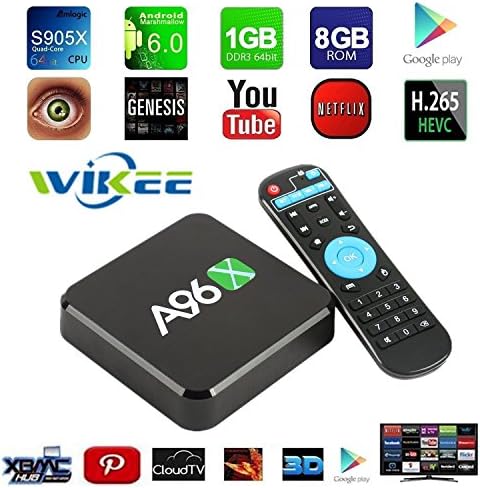 [2017 Latest TV Box ]WIIKEE A96X Android TV Box Fully Loaded Add-ons Amlogic S905X Quad Core Android 6.0 1G/8GB H.265 4K UHD 3D WiFi 2.4G Unlocked Google Streaming Media Player