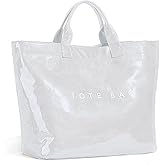 KAMEILONG Women's Large PVC Tote Bag Letters Print Handbags Paper Shoulder Bag Clear Shopping Hobo Bag