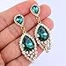 BriLove Wedding Bridal Dangle Earrings for Women Crystal Teardrop Cluster Beads Chandelier Earrings Emerald Color Gold-Toned