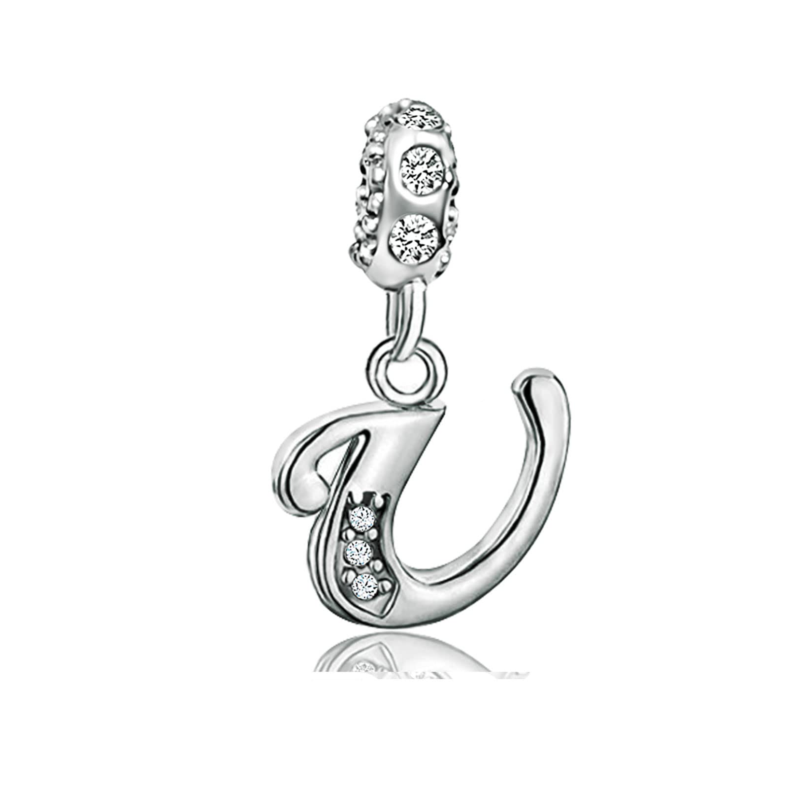 KunBead Jewelry Letter U Initial Charms Best Friend Dangle Bead Charm for Bracelet Necklace Birthday Gifts for Women