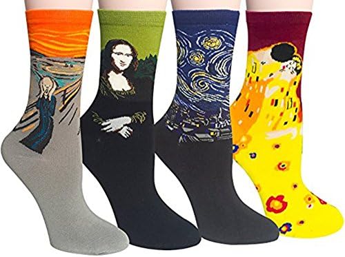 Women and Men Unisex Famous Painting Art Printed Casual Crew Socks 4 Pairs Assorted 01