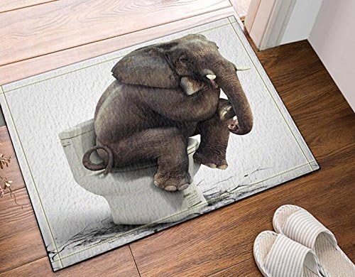 CHBIN Flannel Non-slip Bath Mat and Rug for Towel ,the Elephant Sits on the Toilet, Bathroom Accessories 40CMx60CM Mat Set (Elephant)