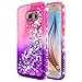 Galaxy Note 5 Case with Tempered Glass Screen Protector for Girls Kids Women, NageBee Glitter Liquid Sparkle Bling Floating Waterfall Shockproof Cute Case for Samsung Galaxy Note 5 -Purple/Pink