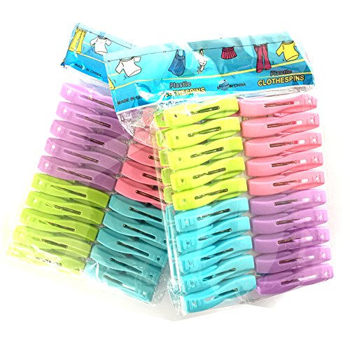 Shiaon Sturdy Clothespin 40-pack Colored Plastic Clothes Clips for Laundry Outdoor Kitchen and Photo Paper Craft - Windproof Anti-Slip Clothing Line Pegs With Springs - Air-Drying Clothing Pin Set - Thumbnail 6