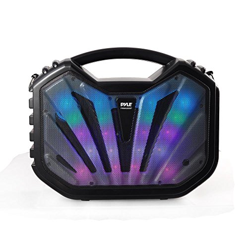 Pyle-Portable-Speaker-karaoke-PA-System-Bluetooth-Flashing-DJ-Lights-Built-in-Rechargeable-Battery-Wireless-Microphone-Recording-Ability-MP3USBSDFM-Radio-PWMA285BT