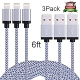 Eashion Lightning Charger, 3Pack 6FT Nylon Braided USB Cord Charging Cable Compatible with iPhone 7/7 Plus,6/6S/6 Plus/6S Plus,5/5S/5C/SE, iPad, iPod Nano 7,iPod Touch(White)