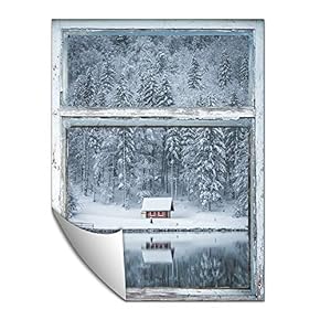 Wall Paper Small Wall Mural Snowscape Out of The Window Wall Art Removable Wall Decoration for Bedroom Living Room - 24x32 inches