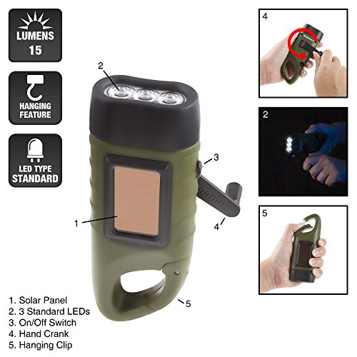 Solar Powered Hand Crank Flashlight Rechargeable LED Cranking Light