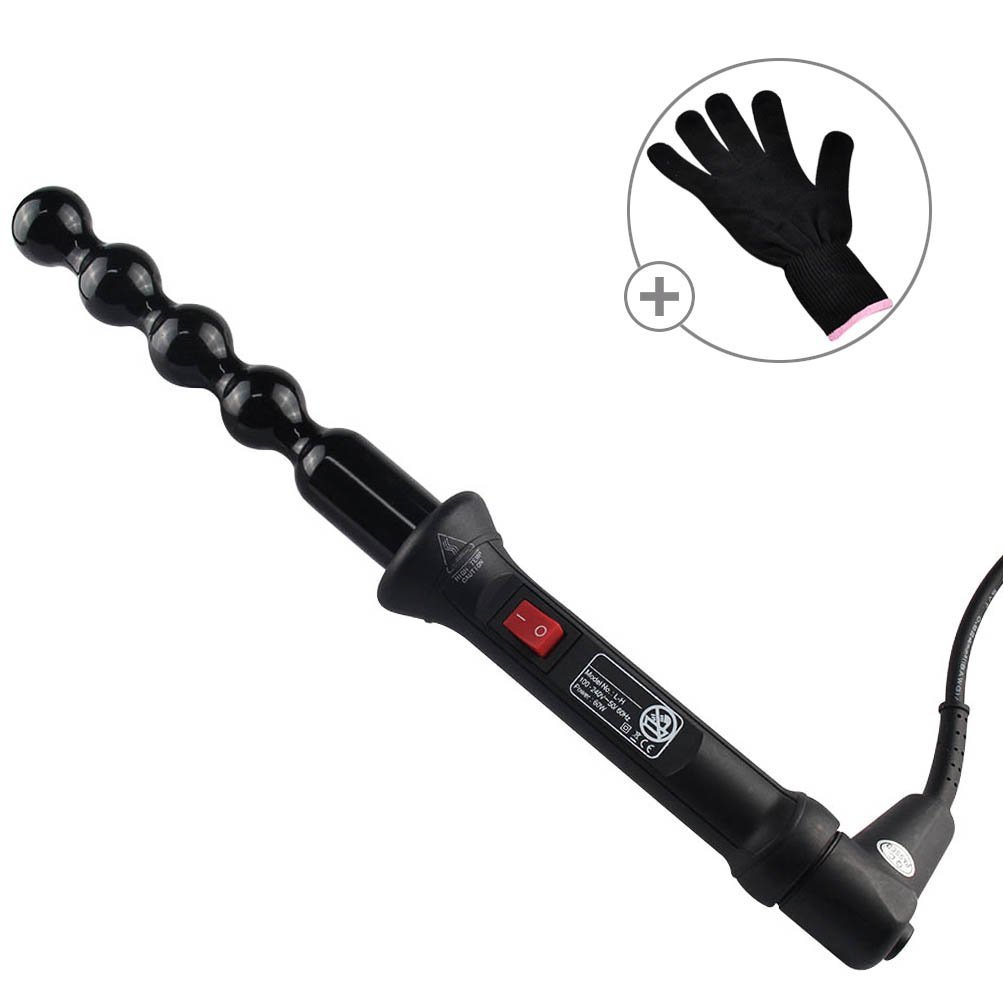 Bubble Curling Wand Professional Curling Iron Tourmaline Ceramic Barrel Hair Waver Curlers Hair Styling Tools for Salon Studio Home Use Travel, Heat Up Fast, with Glove Black BULETOP