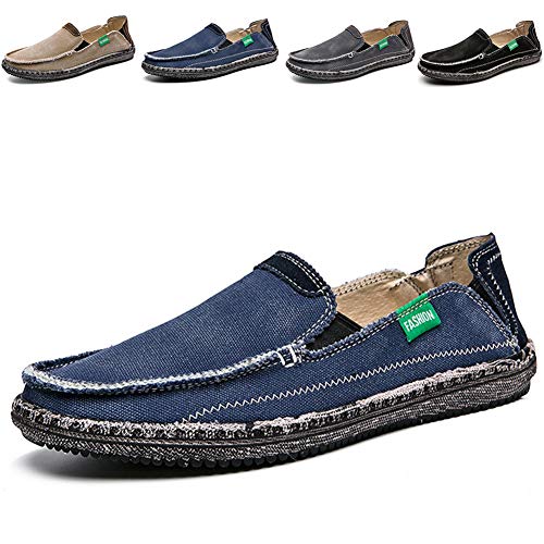 CASMAGMen's Casual Cloth Shoes Canvas Slip on Loafers Leisure Vintage Flat Boat Shoes