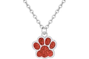 DREUYET Paw Print Necklace for Women Girls Cute Dainty Animal Pendant Necklace Glitter Personalized Colorful Pet Memorial Necklace Dog or Cat Memorial Jewelry Gifts for Cat Mom Animals Lover