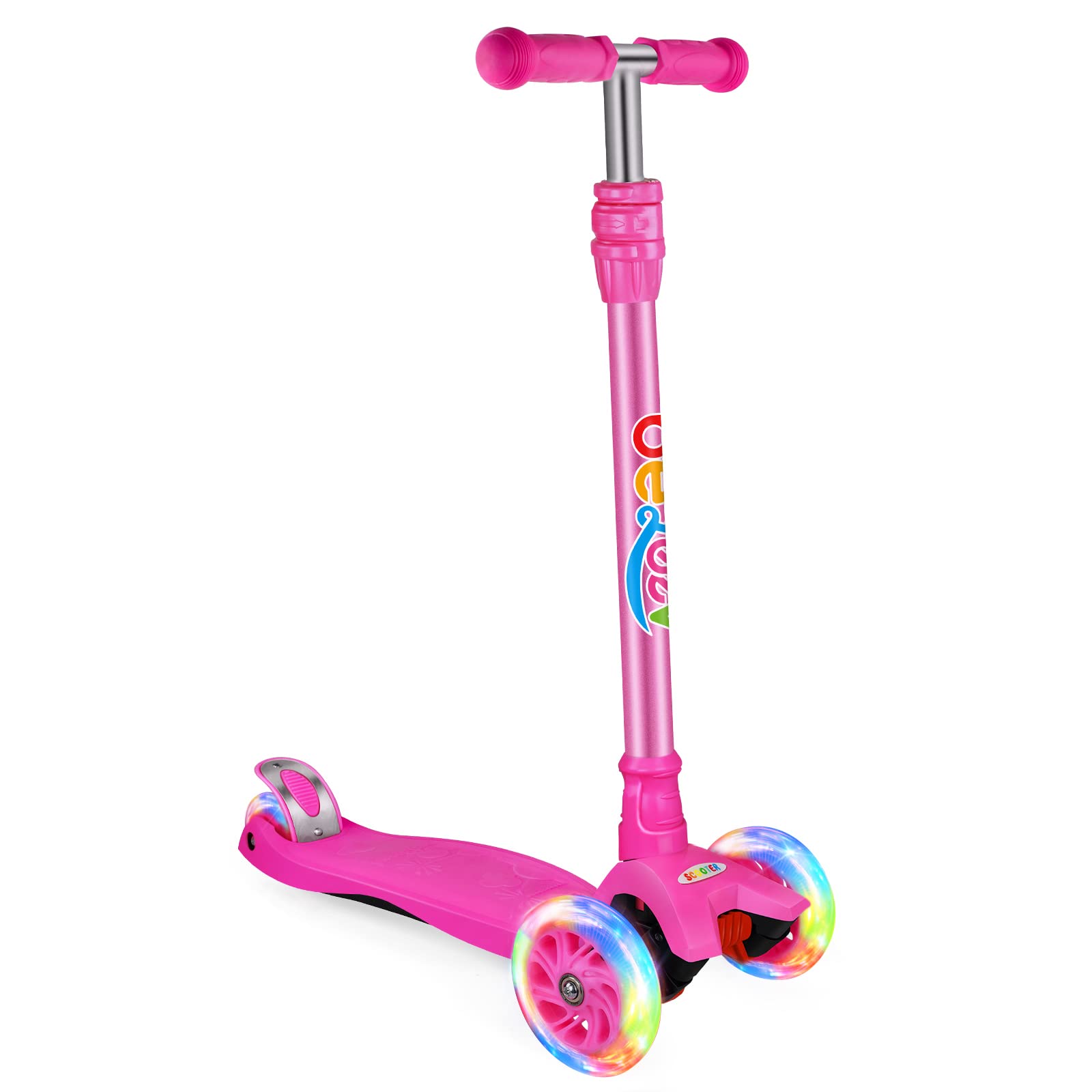 Photo 1 of ** RECOMENDED FOR PARTS/ MISSING A WHEEL*** BELEEV Scooters for Kids 3 Wheel Kick Scooter for Toddlers Girls Boys, 4 Adjustable Height, Lean to Steer, Light up Wheels, Extra-Wide Deck, Easy to Assemble for Children Ages 3-12 (Rose Pink)