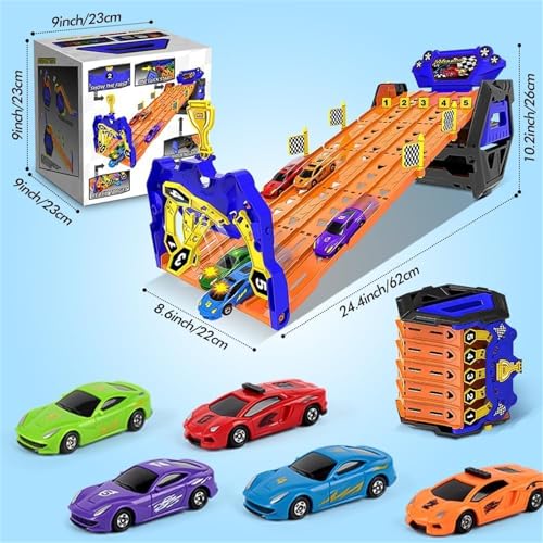 AM ANNA Toddler Toys for 3 4 5 6 Years Old Boys Birthday Gift, Portable Race Track Truck Toy Car with 5 Race Cars & 5 Tracks Transport, Best Gift Carrier Truck Vehicles Toys Set for Kids,Truck Car