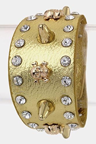 Chic Chelsea Spike &amp; Skull Studs Faux Leather Cuff (Gold)