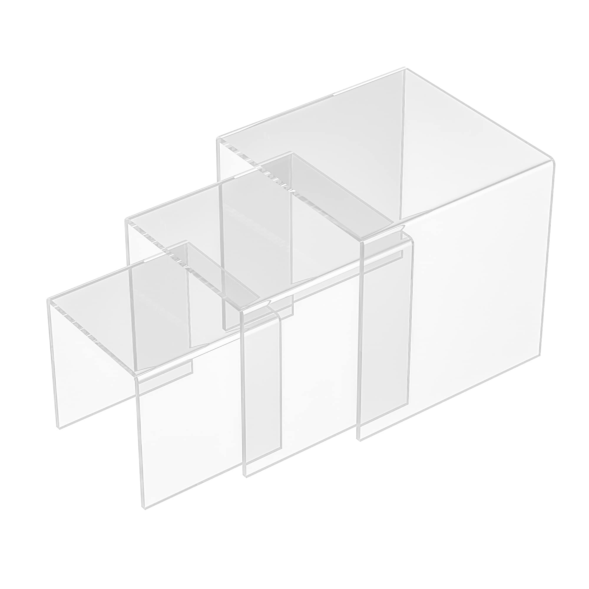 Sezanrpt Square Acrylic Shelf Risers 3pcs, Dessert Table Display Set, Clear Acrylic Showcase Collectibles Display Shelf for Funko Pop, Cupcake, Toys, Watches, Table Decorations - 4''x5''x6''