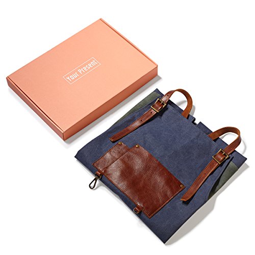 image for ZOMCHAIN Waxed Canvas Work Apron with Tool Pockets Fully Adjustable, L