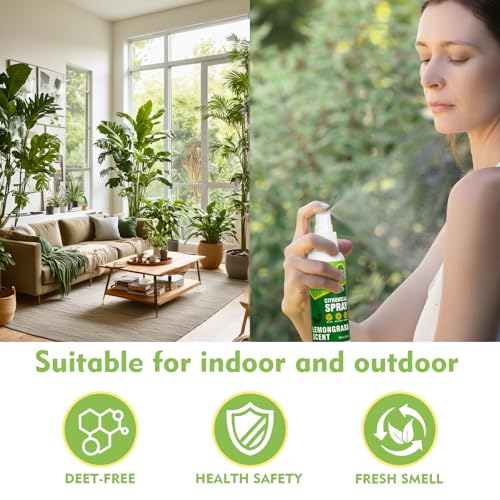 SCENTORINI Citronella Spray with Lemongrass Essential Oil, DEET-Free, 200ml (2 Pack) Air Freshener Mist, Plant-Based for Home, Patio, Outdoor, Courtyard, Camping, Hiking, Traveling, Fishing