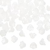 PATIKIL Glass Trumpet Flower Beads, 100 Pcs Gradient Flower Bead Charm for Jewelry Making DIY Craft, Bracelets, Earrings, Necklaces Decorations, White