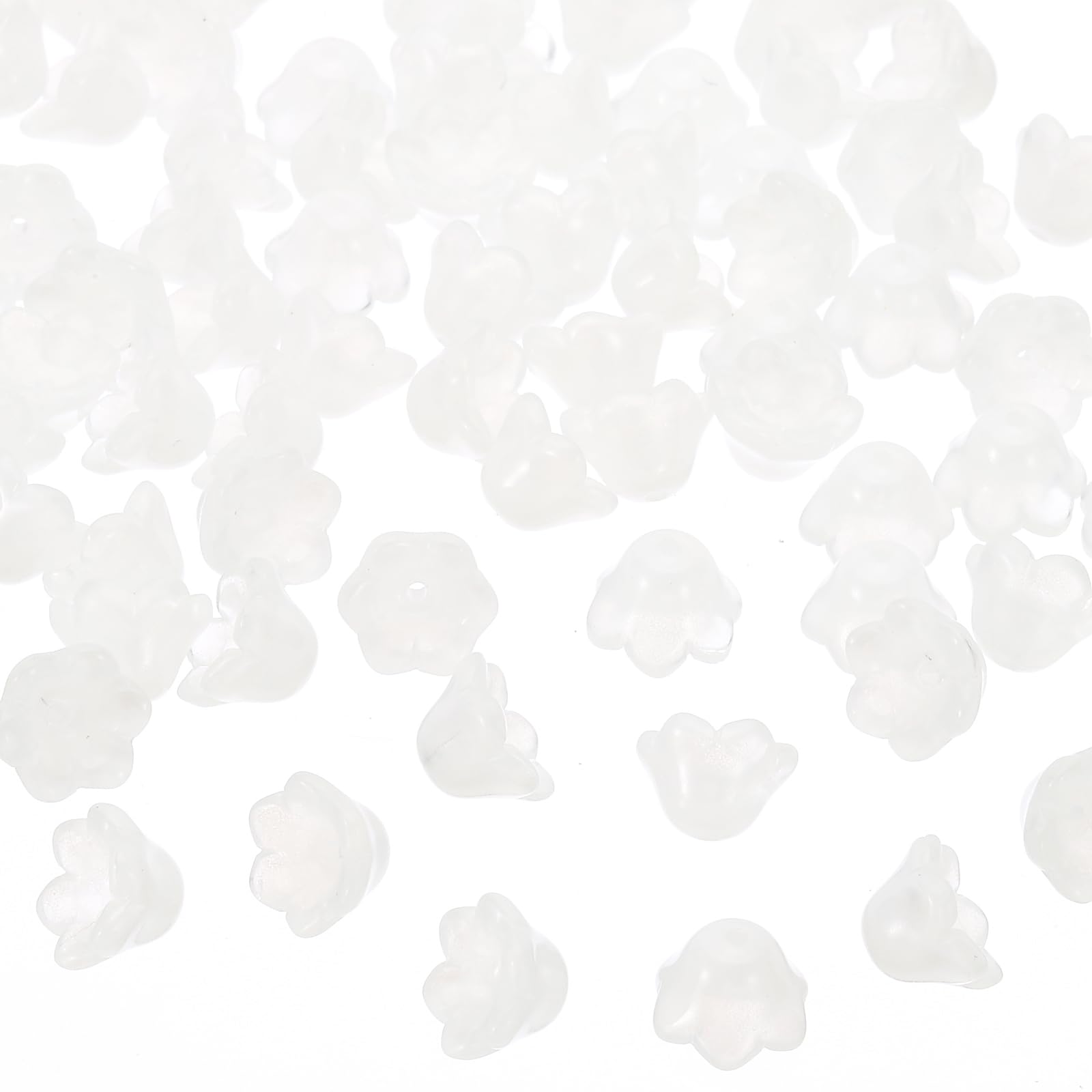PATIKIL Glass Trumpet Flower Beads, 100 Pcs Gradient Flower Bead Charm for DIY Craft Decorations, White