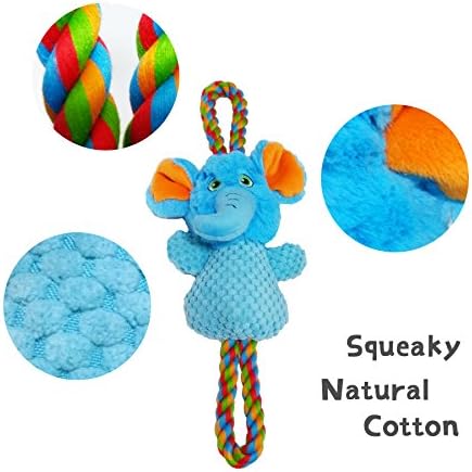 Durable Cotton Rope Squeaky Plush Toy Cute Animal Shape for Small, Medium and Large Dogs, Tug-of-War Design for Interactive Play (elephant-shape)