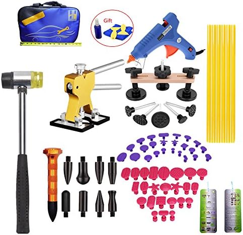 PDR Dent Puller Kit with Dent Lifter Bridge Dent Remover 24 Pulling Tabs Dent Hammer 9/W Tab Down Tools for Hail Damage, Door Dings, Minor Collision Dents, And Creases (GJ1514)