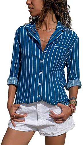 Jeazi Womens Long Sleeve Button Detail Loose Fitting Chiffon Casual Blouse Solid Tops